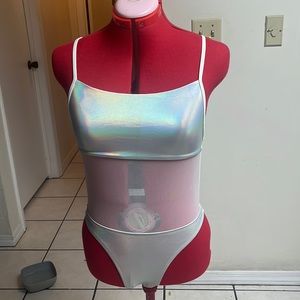 Hollow graphics leotard bathing suit rave wear SMALL
